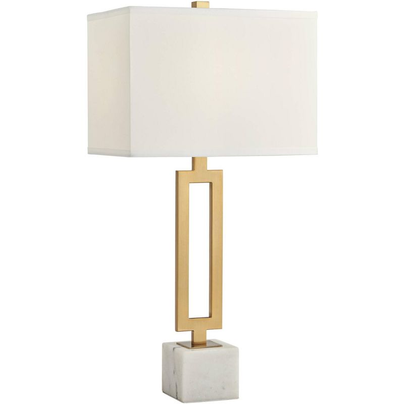 Possini Euro Design Felipe 28 1/4" Tall Open Rectangle Modern Glam End Table Lamp Gold Finish Metal Marble Single White Shade Living Room Bedroom, 1 of 10
