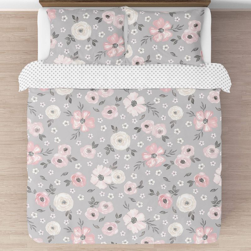 3pc Watercolor Floral Full/Queen Kids&#39; Comforter Bedding Set Gray - Sweet Jojo Designs, 3 of 8