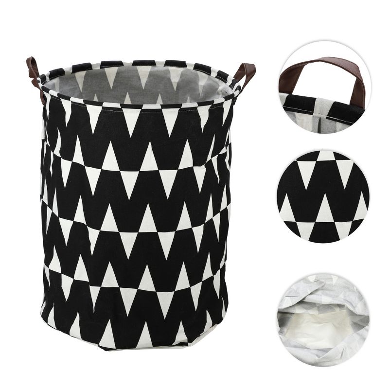 Unique Bargains 3661 Cubic-in Foldable Cylindrical Laundry Basket Black 1 Pc White Triangle, 4 of 7