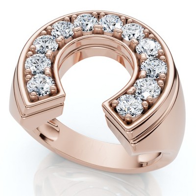 Pompeii3 Men's 3/4Ct Diamond Horseshoe Lucky Pinky Ring Gold Lab Created