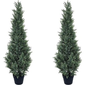 2PCS Artificial Cedar Topiary Trees for Outdoors,Potted Fake Cypress Trees,Faux Cedar Pines Evergreen Plants for Indoor Home Front Porch Decor - 1 of 4