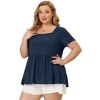 Agnes Orinda Women's Plus Size Square Neck Short Sleeve Ribbed Textured Peplum Babydoll Blouses - 4 of 4
