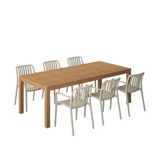 Amazonia Beijo 7pc Teak Finish Wood 100% FSC Rectangular Patio Dining Set Beige - 1 of 4