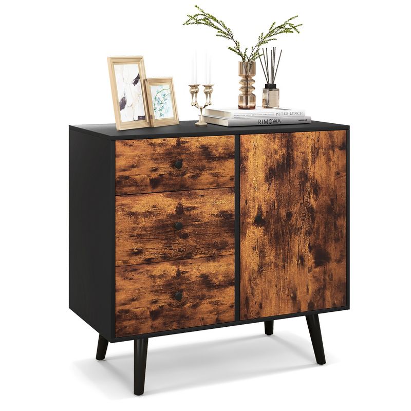 Costway Mid-Century Rustic Storage Cabinet Multipurpose Wood Shelf Organizer with 3 Drawers, 1 of 11