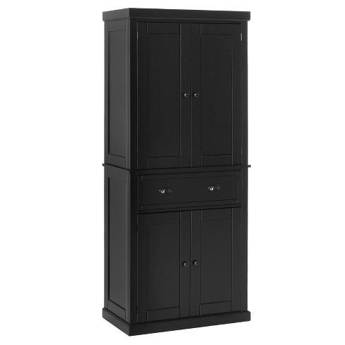 HOMCOM 72 Traditional Freestanding Kitchen Pantry Cupboard with 2 Cabinet, Drawer and Adjustable Shelves, Black