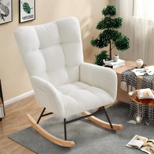 Living Room Chair, Teddy Upholstered Rocking Chair, Armrest and Side Pockets, Modern Comfy Accent Armchair Reading Chair for Bedroom, Living Room - 1 of 4