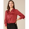 INSPIRE CHIC Women's Puff Long Sleeve Point Collar Vintage Button Work Satin Shirt - 2 of 4