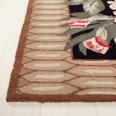Handmade Black Floral Wool Area Rug 3'9" x 5'9"