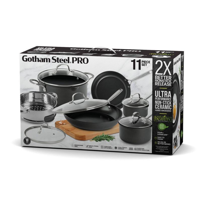 Gotham Steel Pro 2x Nonstick 11pc Hard Anodized Aluminum Ceramic Cookware Set, 2 of 3