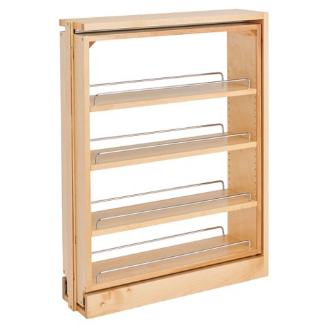 Rev-A-Shelf 6" Pull Out Shelf Organizer for Base Kitchen Cabinets, Filler Spice Rack Seasoning Storage Holder w/ Soft-Close, Wood, 432-BFBBSC-6C