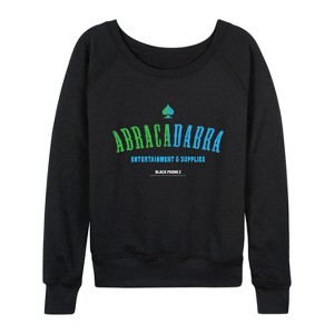 Women's The Black Phone Abracadabra Logo Lightweight French Terry Wide Neck Long Sleeve Graphic Shirt - Black - X-Large - 1 of 4