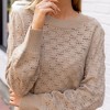 Women's Beige Cropped Openwork Knit Pullover Sweater - Cupshe - 4 of 4