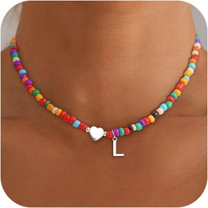 Beaded Initial Necklace Colorful Letter Choker Christmas Gift for Teens - 1 of 4