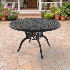 Round 47.24-inch Cast Aluminum Patio Dining Table with a 1.88-inch with Umbrella Hole - 1 of 4