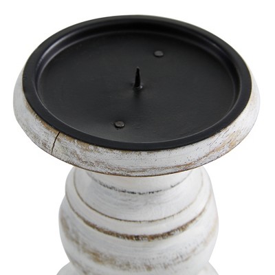 Set of 3 White Distressed Wood Pillar Candle Holders
