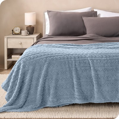 Dusty Blue Full/Queen Faux Shearling Sherpa Bed Blanket