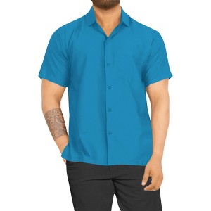 LA LEELA Mens Short Sleeve Button Down Solid Casual Camp Business Vacation Beach Collared Shirt for Men Summer Work Shirts with Pocket - 1 of 4