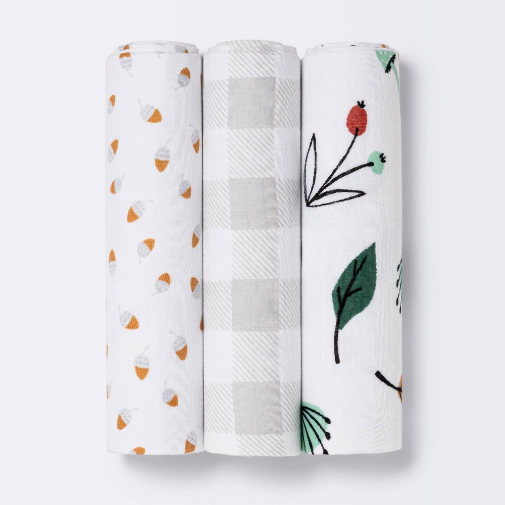 Muslin Swaddle Blanket Foilage - Cloud Island - 3pk