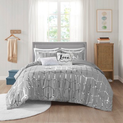 Stylish Geometric Metallic Print Duvet Set, All Season Home Textile for Modern Bedroom Decor