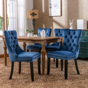 Akoasm Set of 2 Modern Velvet Upholstered Dining Chairs, Armless Chair with Wood Legs For Dining Room-Blue - 1 of 4
