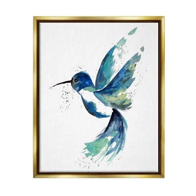 Stupell Industries Modern Blue Hummingbird Flying Framed Floater Canvas Wall Art