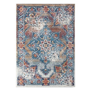 Blue Red and Orange Medallion Power Loom Area Rug - 1 of 4