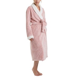 Pure Fiber Women's Coral Fleece Keila Faux Shearling Bathrobe - 1 of 4
