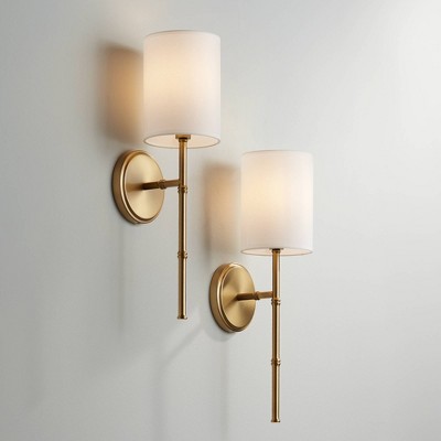 Abigale Brass and White Fabric Modern Wall Sconces Set of 2