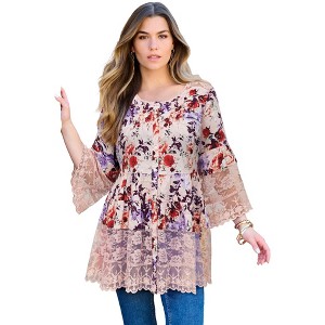 Roaman's Lace Illusion Blouse - 1 of 4