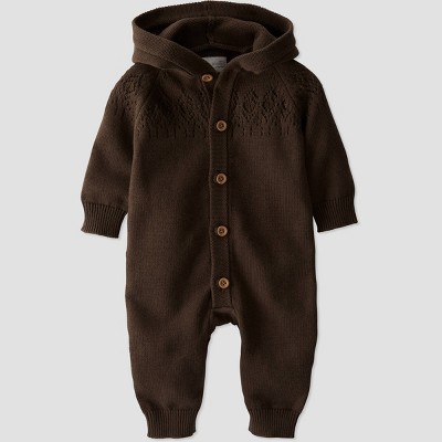 Image of Baby Organic Cotton Knit Sweater Jumpsuit - little planet by carter's Brown 3M