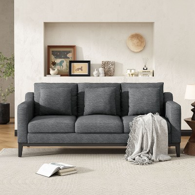 NicBex Couches for Living Room Comfy 3-seat Sofa Modern Upholstered Sofa with Wooden Legs and 3 Pillows