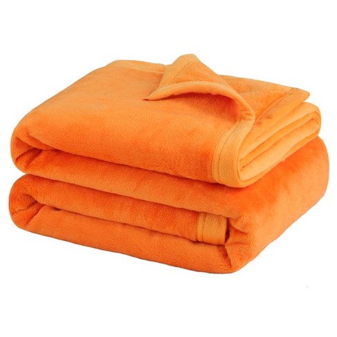 PiccoCasa Solid Print Microfiber Lightweight Plush Soft Bed Blanket 1 Pc Orange 50