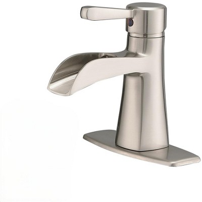 BWE Waterfall Single Hole Single-Handle Low-Arc Bathroom Sink Faucet With Pop-up Drain Assembly