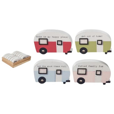 Retro Mini Camper Wood Bauble Set in Multicolor Crate