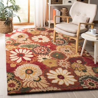 Ivory and Rust Floral Hand-Tufted Wool Area Rug