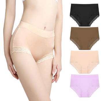 Agnes Orinda Women's Plus Size Panties Underwear Lace Breathable Mid Waist  Stretch Briefs Nude 1X