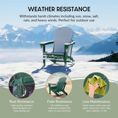 Dark Green HDPE Folding Adirondack Chair Set of 4