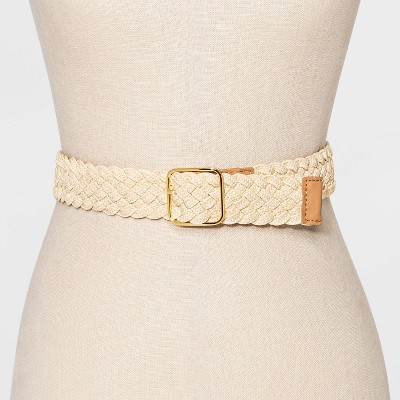 Women's Stretch Braided Straw Belt - A New Day™ Natural