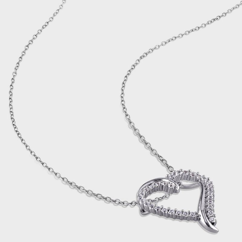 3/4 CT. T.W. Created Sapphire Shared Prong Heart Pendant Necklace in Sterling Silver - White, 3 of 4