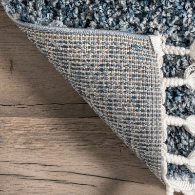 Brooke Blue and Ivory Shag Tasseled Runner Rug