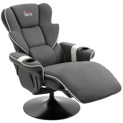 Luxurious 43.75" Black Faux Leather Swivel Recliner with Cup Holders