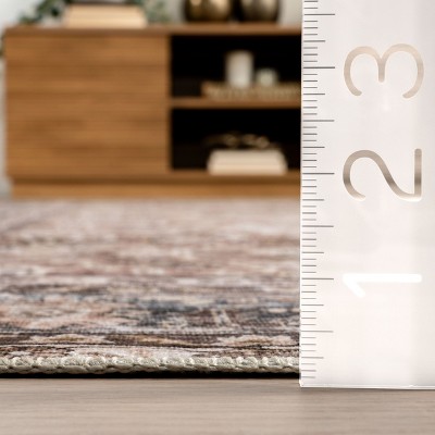 Freesia Red and Brown Synthetic Floral Washable Area Rug, 4' x 6'