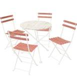 Sunnydaze Indoor/Outdoor Classic Cafe Chestnut Wood Folding Bistro Table and Chairs - Antique Green - 5pc