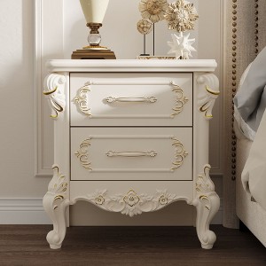 Famapy Vintage Luxury Nightstand with Gold - Accented Carvings,Double Drawers & Sturdy Build,55 LBS Top Capacity,A Stylish Gift for Bedroom Makeover - 1 of 4