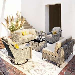 XIZZI 8PCS Furniture Set, Modular Sectional Sofa with Swivel Rocking Chairs and Side Table, Outside Coversation Set with Solar Coffee Table - 1 of 4