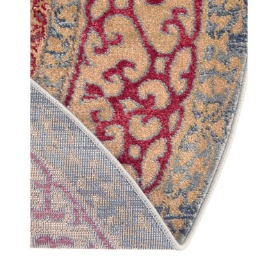 Light Blue and Red Round Synthetic Stain-Resistant Rug