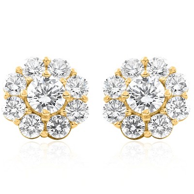 Pompeii3 3Ct Diamond Halo Studs 14k Yellow Gold EX3 Lab Created