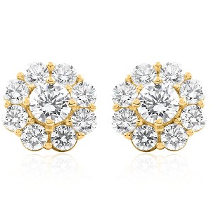 Pompeii3 3Ct Diamond Halo Studs 14k Yellow Gold EX3 Lab Created - 1 of 4