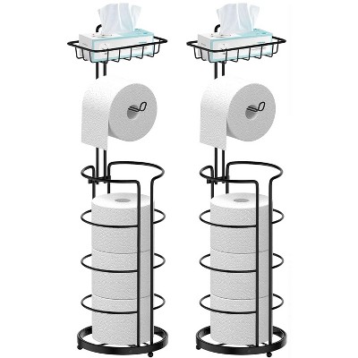 2pc 3-in-1 Bathroom Organizer Toilet Paper Holder with Storage, Free Standing, Holds 4 Rolls, Easy Assembly