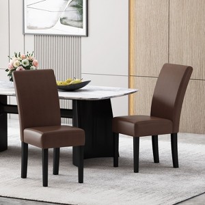 Okak Minimalist Modern Dining Chairs Set of 2, PU Leather Upholstered with Rubberwood Legs Kitchen Side Chairs - 1 of 4